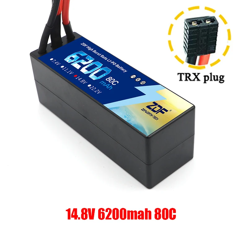 ZDF Lipo Аккумулятор 7,4 V 11,1 V 14,8 V 5200mah 6200mah Hardcase 2S 3S 4S 80C 160C 1/10 1/8 весы для Traxxas Slash 4x4 RC автомобилей лодки - Color: 4S6200mah TRX plug