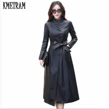 Kmeram Новинка весна осень женские куртки из овечьей кожи уличный стиль Женская Верхняя одежда Тренч куртка с поясом HH446