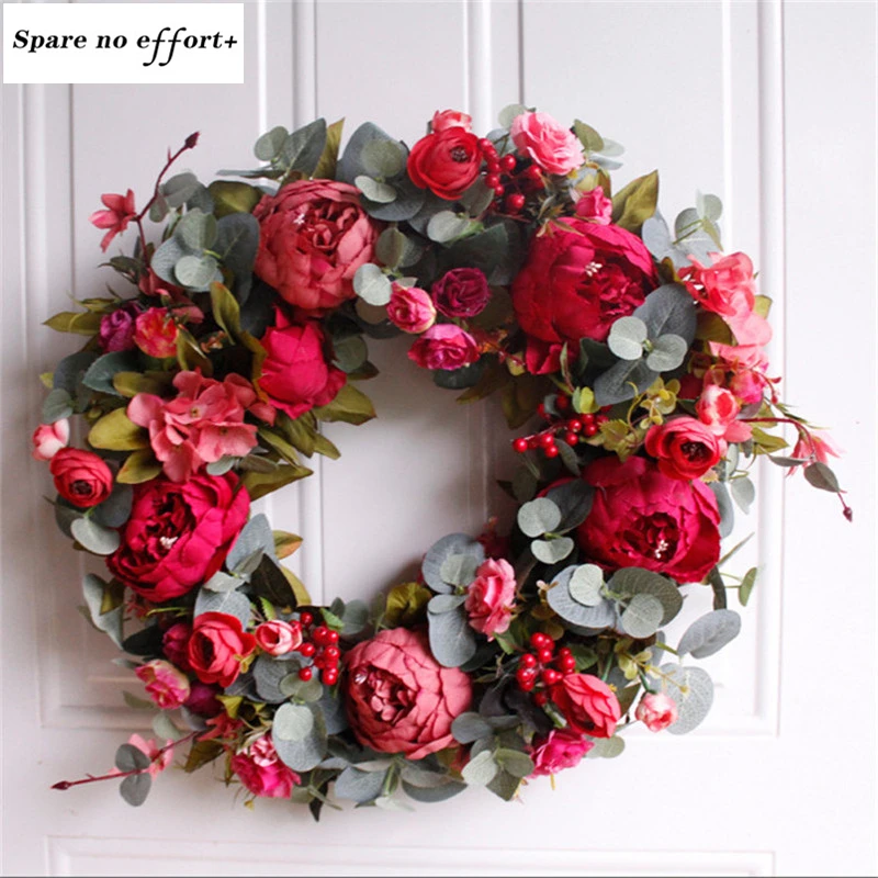 

Easter Silk Wreath Rose Artificial Flowers Wreaths Door high Quality Artificial Garland For Wedding decoration Home Party Decor