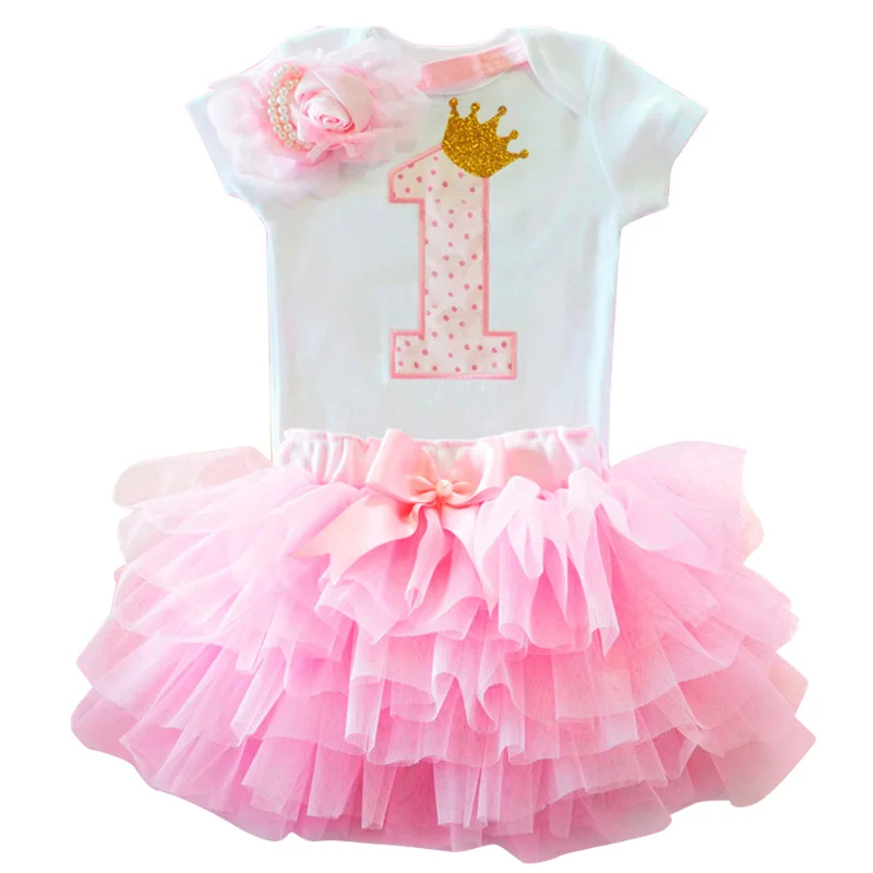Милые розовые платья для маленьких девочек на первый День рождения; Крестильный костюм; летнее платье принцессы для малышей; Пышное Платье