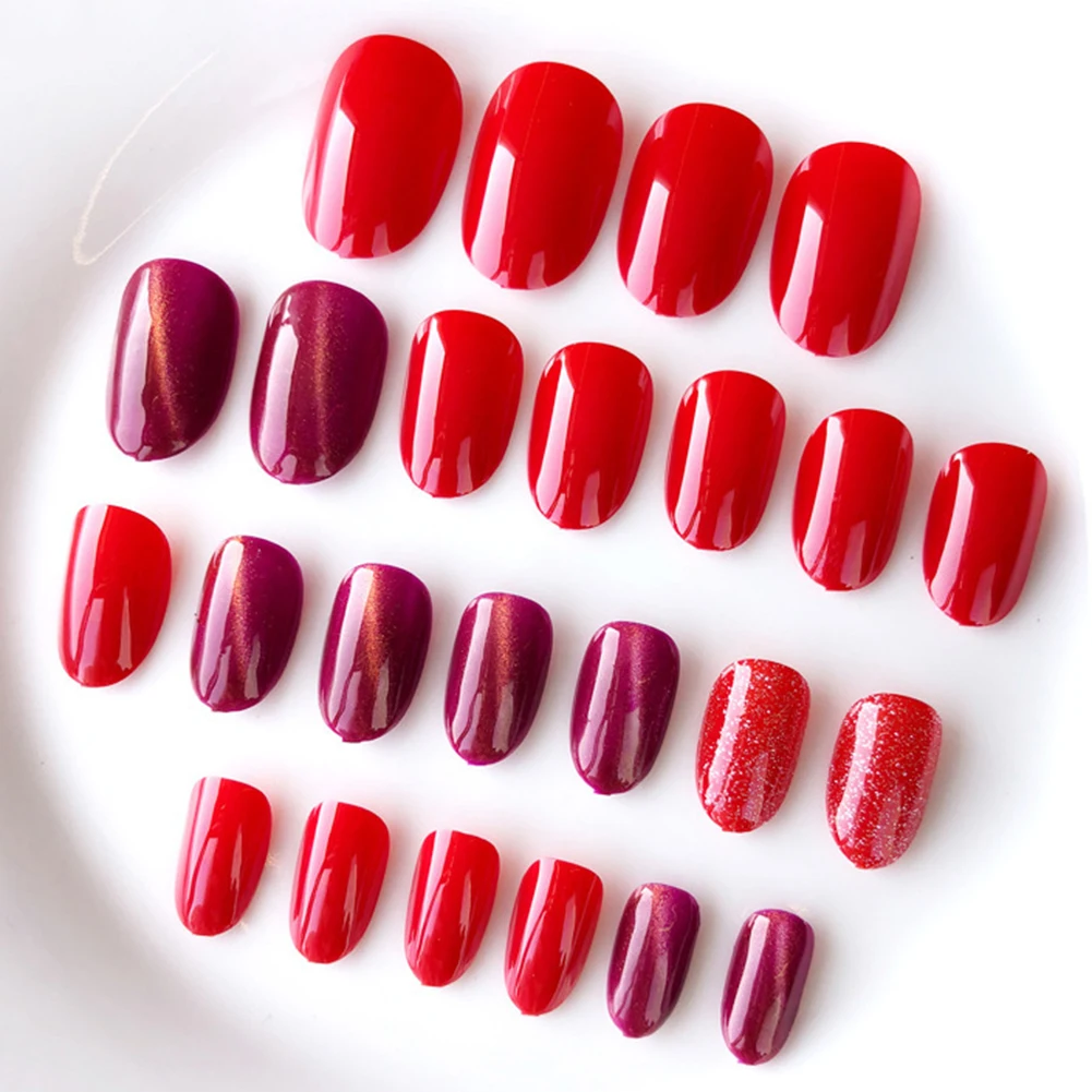 

24pcs False Nails Finished Full Cover Nail Tips Press on Nails art with Glue fake Nail Tips pure color