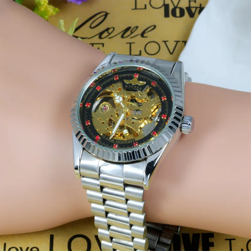 Новые модные женские механические часы со скелетом серебряные механические стальные женские часы Relogio Feminino