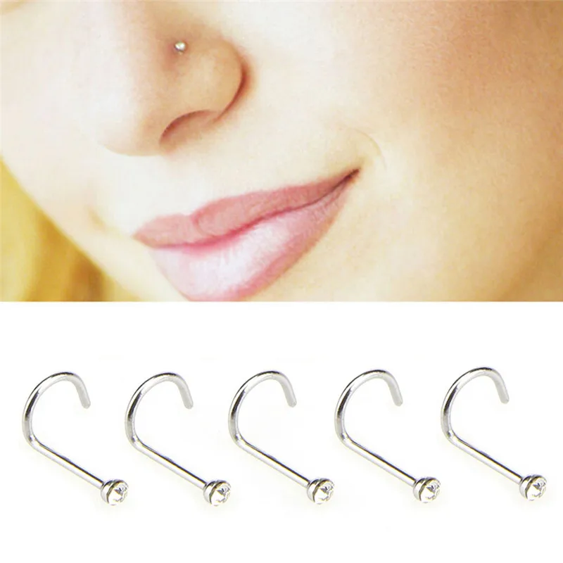 20pcs/lot Nose Studs Hooks Bar Body Piercing Jewelry Stainless Steel Crystal Rhinestone For Women Hot Sale