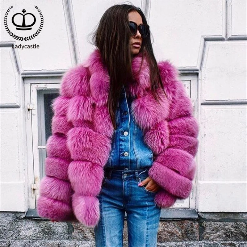 

New Real Fox Fur Coat Women Jacket With Stand Collar For Female Fashion Winter Natural Blue Fox Fur Coat Genuine Luxury FC-059