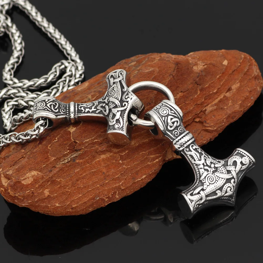 Мужской кулон Молот Тора Mjolnir из нержавеющей стали амулет викинга 2 с подарочным