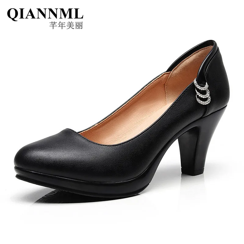 

Big Size Platform Shoes Woman Heels 2019 Spring Fall Block Heel Pumps Women High Heels Office Shoes Black Footwear 41 42 43
