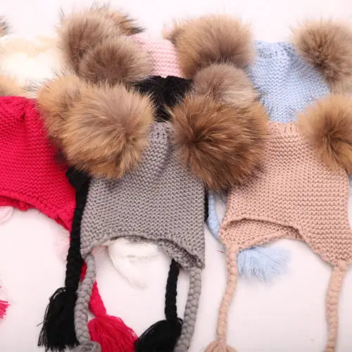 Winter Newborn Baby Kid Girl Warm Knit Beanie Hat Pom Beret Crochet Hemming Cap Double Spheres Braid Woolen 1-5T | Детская одежда и
