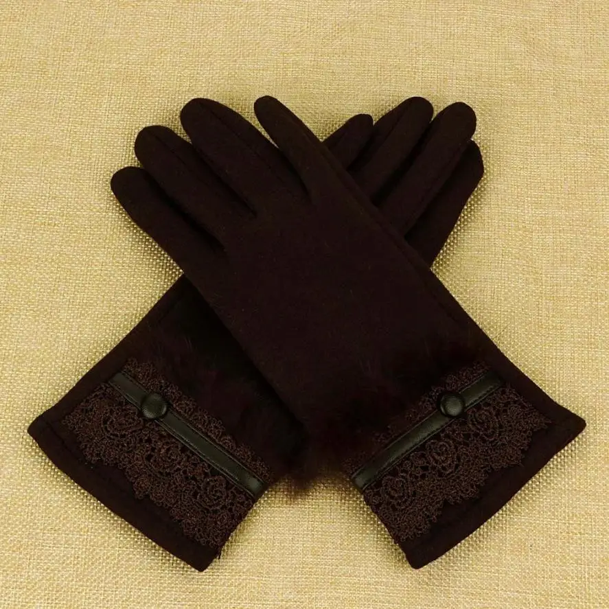 Feitong, женские перчатки, ручная работа, зимние, теплые, полный палец, перчатки, искусственный мех, кружево, сенсорный экран, перчатки, варежки, guantes mujer
