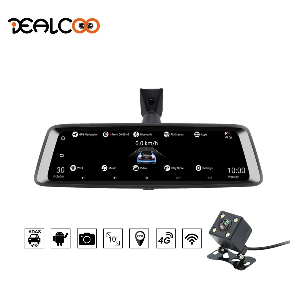 

Dealcoo 10' Touch Screen RearView Mirror Dash Cam ADAS WIFI 4G Car DVR Recorder Camera 1080P Full HD Dual Lens Android Bluetooth
