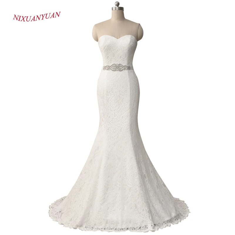 2016 New Elegant Wite Ivory High Grade Lace Wedding Gown Real Satin Mermaid Wedding Dress 2016