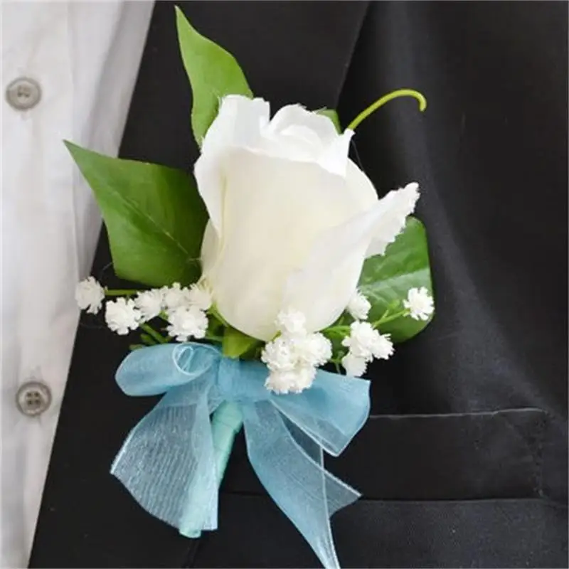 Rose Boutonniere*Corsage*light Blue white Groom *Best man Party Quinceanera 