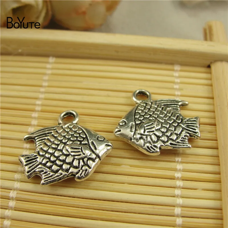 BoYuTe (100 PiecesLot) Metal Alloy Antique Silver Plated Mermaid Fish Charms Pendant Diy Hand Made Jewelry Accessories (3)