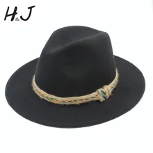 Для женщин Для мужчин шерсть фетровая шляпа для джентльмена леди широкими полями Джаз церкви Шапки Крестный отец сомбреро Кепки с модной лентой
