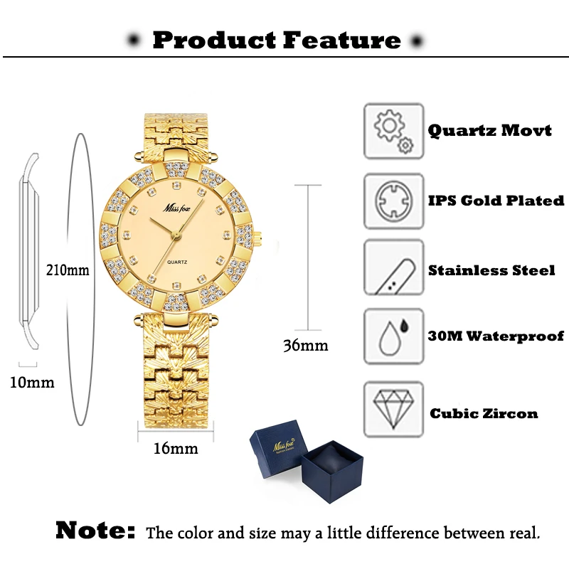 Comprar La señorita Fox Mujeres Reloj de Lujo Marca Moda Casual Señoras Reloj de Oro de Cuarzo Simple Reloj Relogio Feminino Reloj Mujer Montre Femme