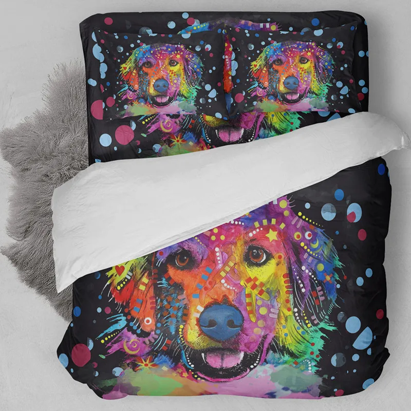 Fanaijia 3d dog Bedding Set Colorful dog Print Duvet Cover set with