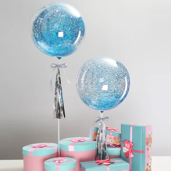 

Princess Frozen Theme Blue Glitter Birthday Bubble Balloon Set of 2 18" Clear Round DIY Non Helium Balloons