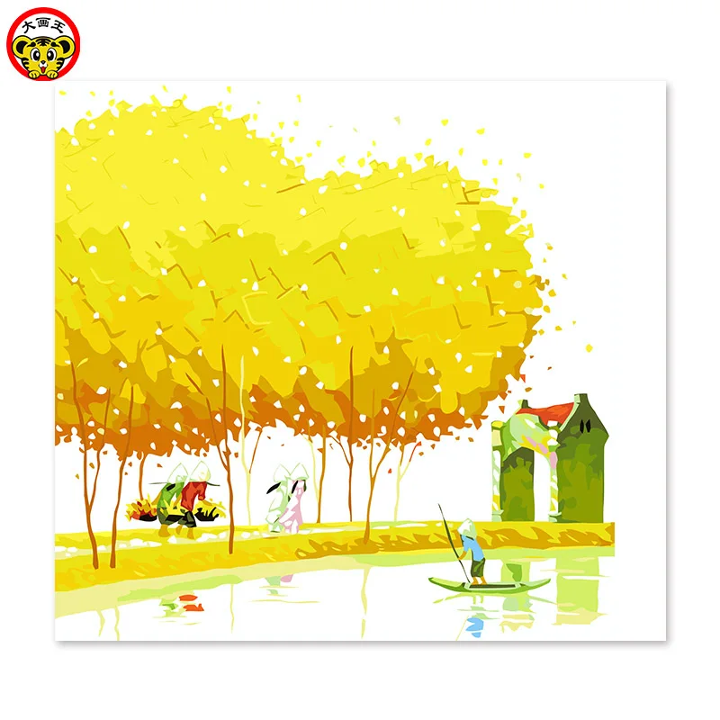 

painting by numbers art paint by number Yellow big tree simple life Walking boat Draw on canvas Digital Painting Famous paintin