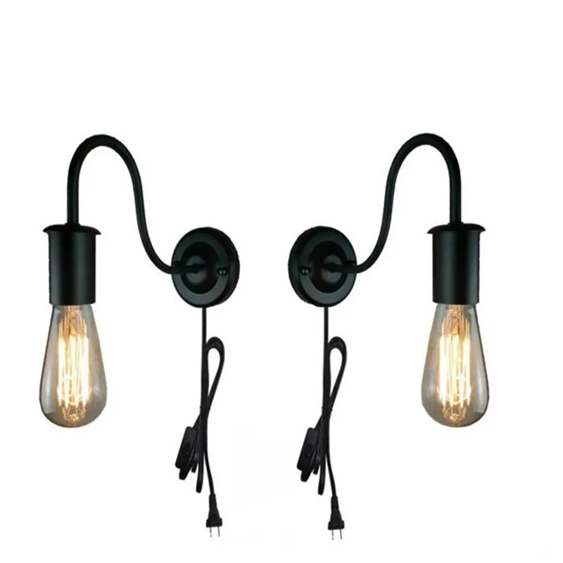 Minimalist Single Wall Lamp Socket Vintage Loft Style 1 Light Vintage Loft Black Minimalist Single Socket Wall Sconce E27 Plug In Switch Cord