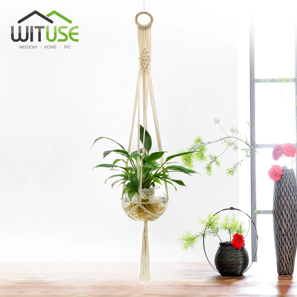 

4Pcs Home Garden DecorationLarge-sized Cotton Plant Pot Holder Hemp Rope Hanging Net Handmade Macrame 1m Hanging Flower Display