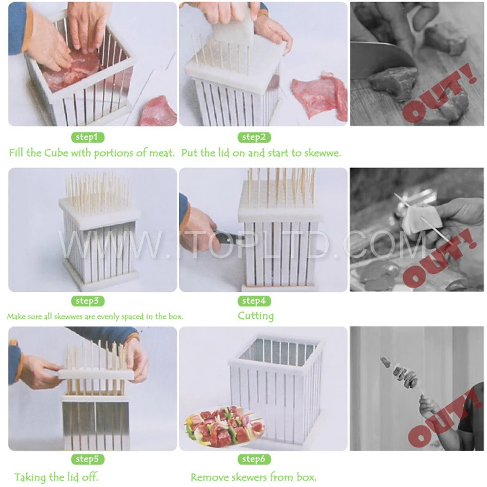 GZZT 64 Holes Kebab Maker Box with 64pcs Skewers Stainless Steel 1.8mm/2.5mm 30cm LongEasy to Make Meat the Best Conbination