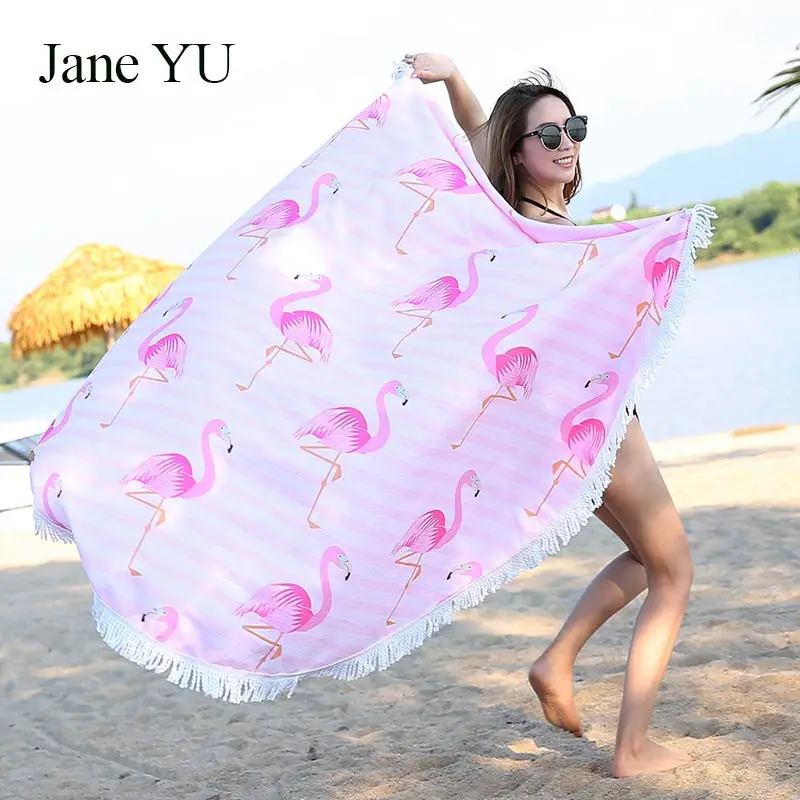 JaneYU круглый пляжное полотенце Фламинго коврик для пикника гобелен с кисточками банное полотенце занавеска Коврик для йоги 150 см украшения