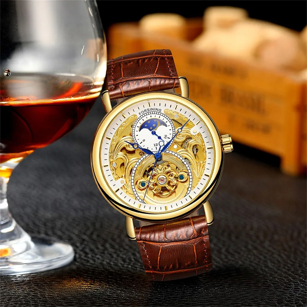 Mujer Bayan Kol Saati men's Модные полые Moon Phase резные полые автоматические механические часы для браслета Feminino часы