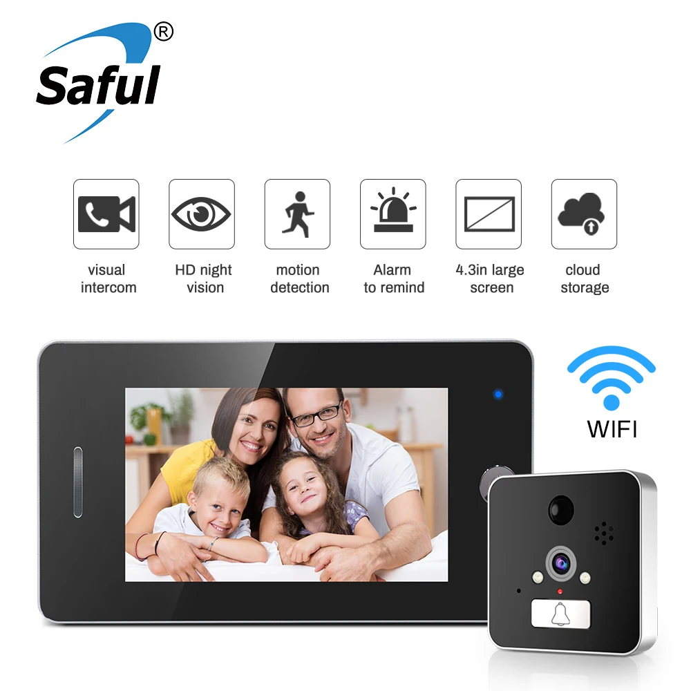 Saful 4,3 ''lcd Wifi Дверь глазок вид 960 P дверь камера с детектором движения видео запись приложение управление для IOS Andriod