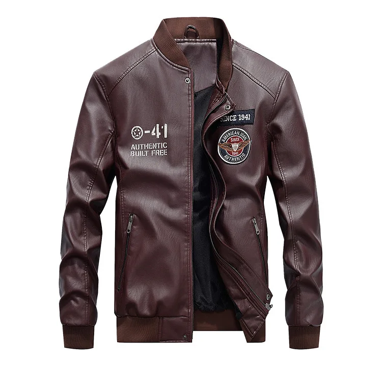 Afs джип бренд 2018 новый осень кожаная куртка Для мужчин Бейсбол воротник из искусственного мотоциклетные кожаные пальто Slim Fit Для мужчин S