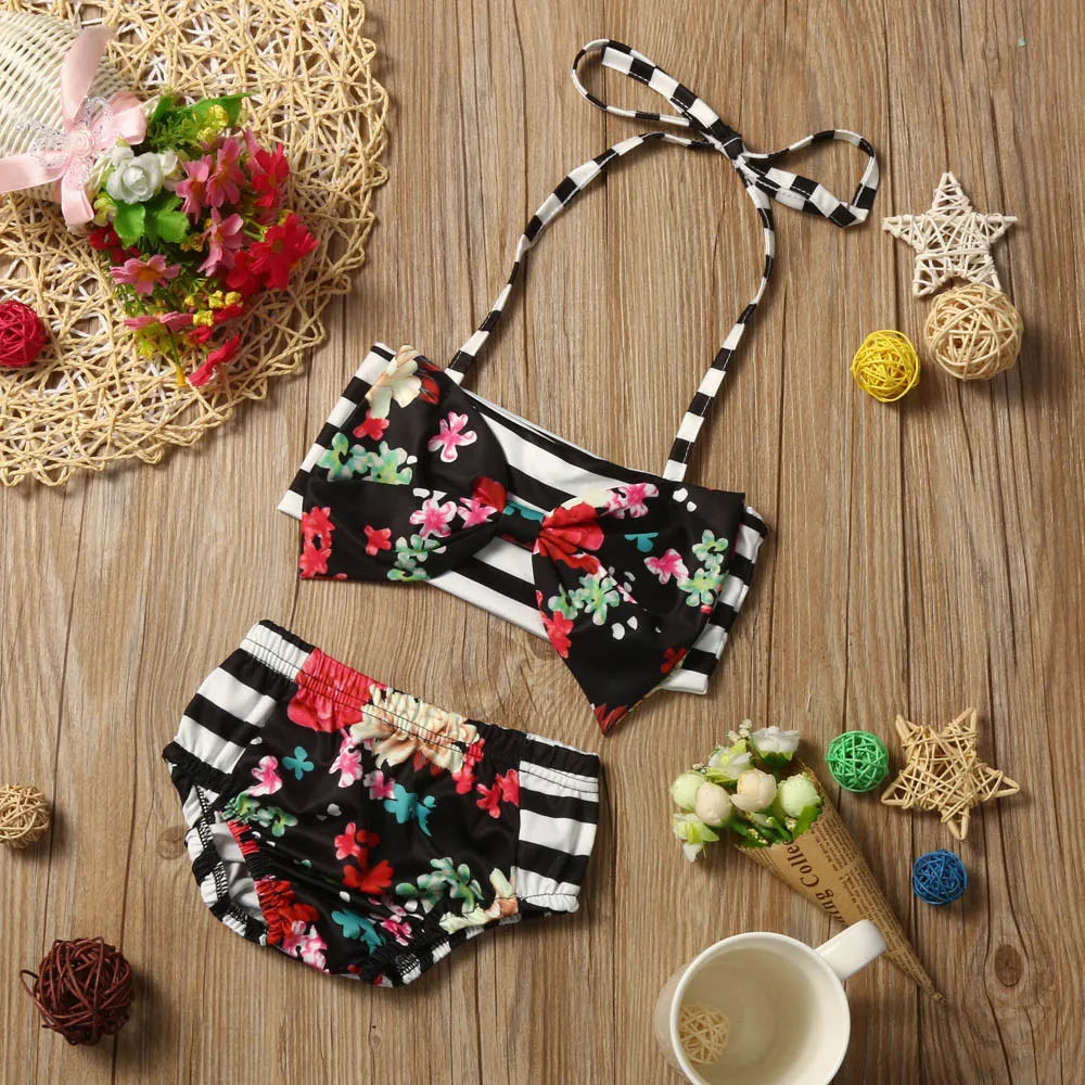 

CHAMSGEND DROP SHIP Kids Baby Girl Striped Floral Swimsuit Swimwear Suit Clothes Jan 16