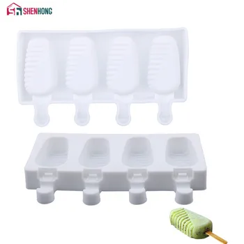 

SHENHONG 4 Cavity Silicone Ice Cream Mold Popsicle Molds With Wooden Sticks Free