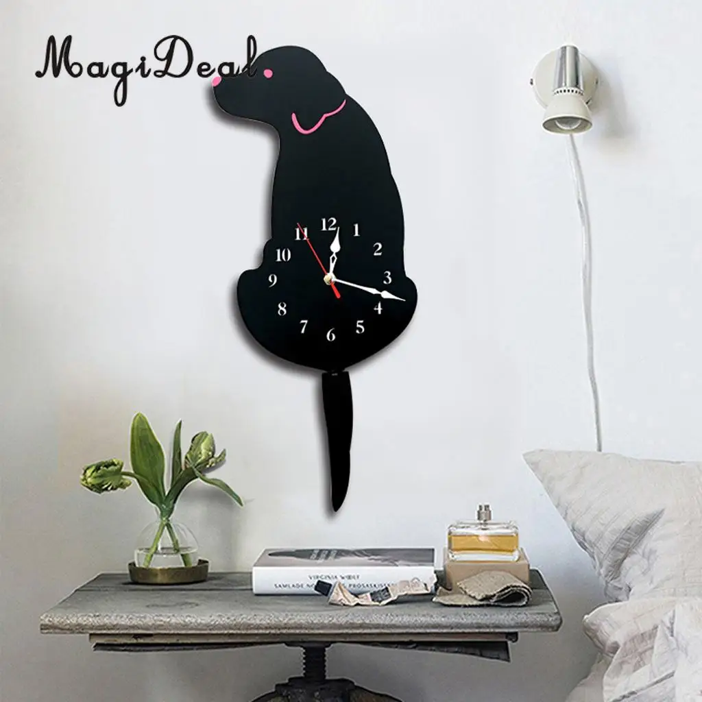 Kids Room Wagging Labrador Dog Clock Tail Swinging Cartoon Puppy Wall Clock Time Watch for Livingroom Kitchen Bedroom	