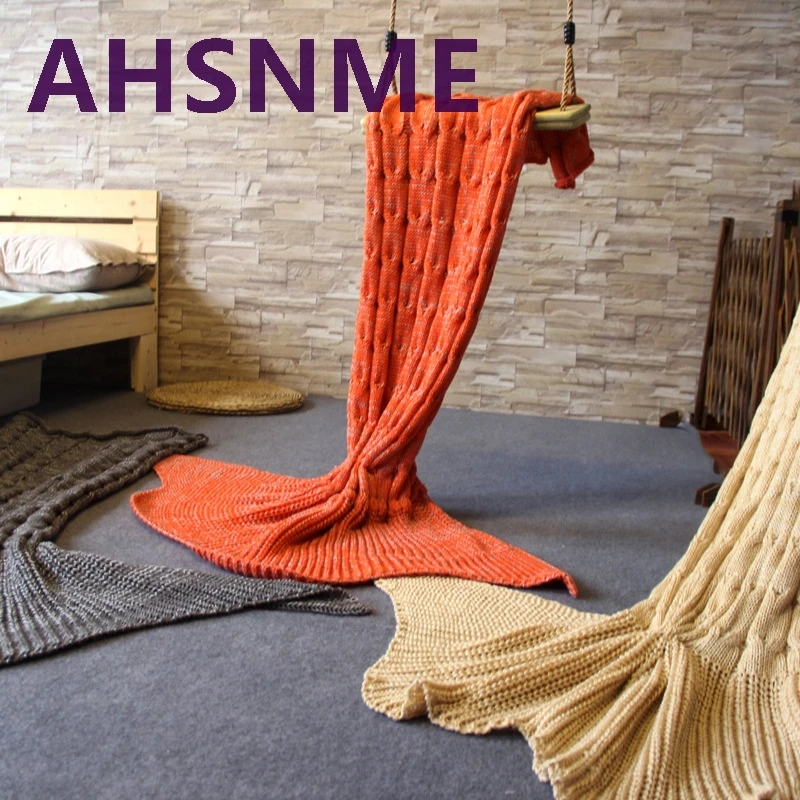 

AHSNME Spring Bedding Sofa Mermaid Blanket Wool Knitting Fish Style Little Tail Blankets Warm Sleeping Child Princess Loves Gift