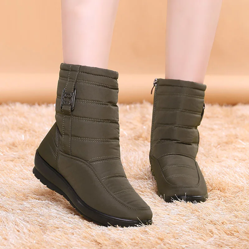 Зимние ботинки; женские кроссовки; ботильоны; коллекция года; однотонные водонепроницаемые кроссовки; женские ботинки на молнии; теплая спортивная повседневная женская обувь - Цвет: Army green
