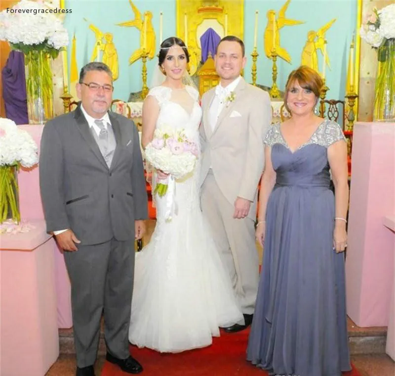 Plus Size Mother of The Bride Dress Sheer Cap Sleeve Appliques A Line Chiffon Floor Length Mother Formal Wedding Party Evening Gowns  123 (1)