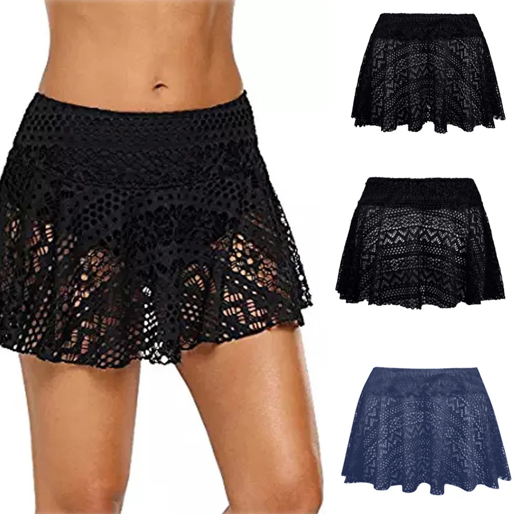 Women Bikini Bottoms Sexy Lace Crochet Skirted Bikini Bottom Summer Beachwear at the beach Swimsuit Short Skort Swim Skirt#Y1