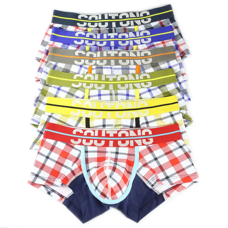 

New Arrival Mens Cotton Underwear 6Pcs/Lot Wholesale Men's Bulge Pouch Boxer Shorts Trunks Sexy Males Plaid Boxers Underpants