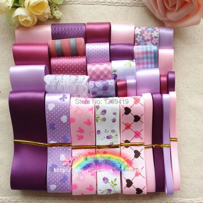 32 YDS Elegant mixed Pink Purple Ribbons DIY hairpin bowknot hair