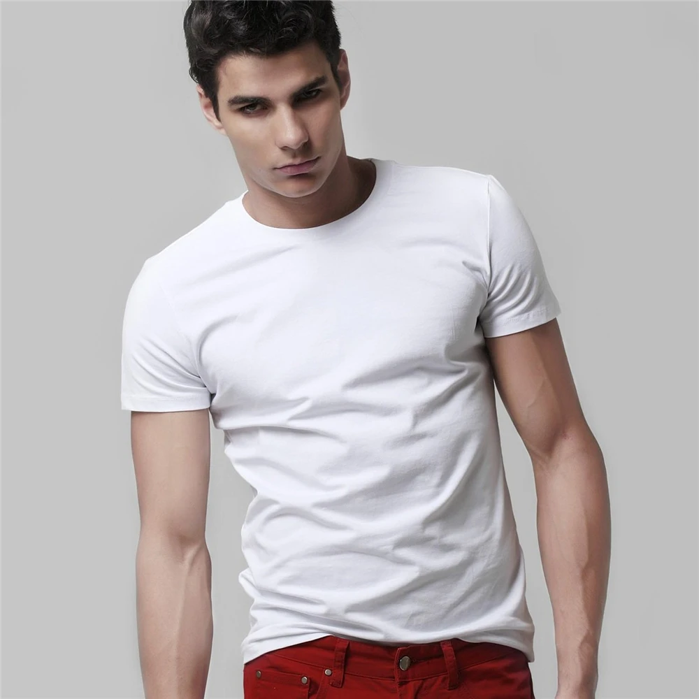 Men Slim Fit 2017 Summer Solid T shirts Male Casual Tshirt Fashion Mens