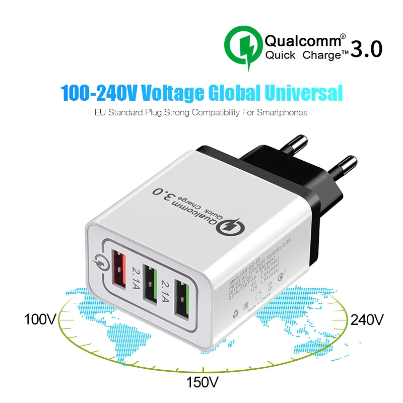 

QC 3.0 with 3 Port Wall Charger Adapter fast quick charge charging for Xiaomi mi9 Samsung S9 huawei p30 iPhones Tablet etc