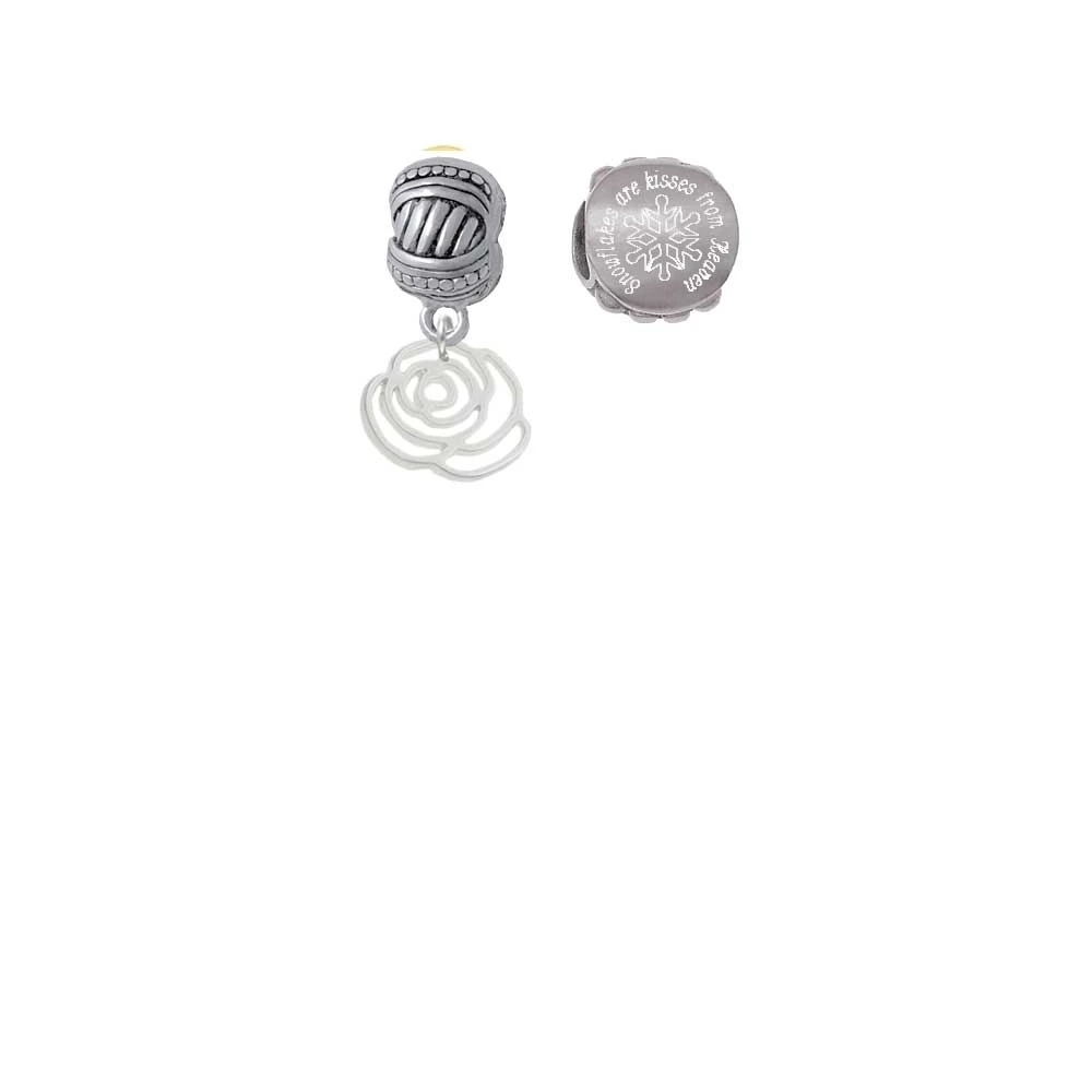 Silvertone Small Rose Outline Snowflakes are Kisses from Heaven Charm Beads (Set of 2)