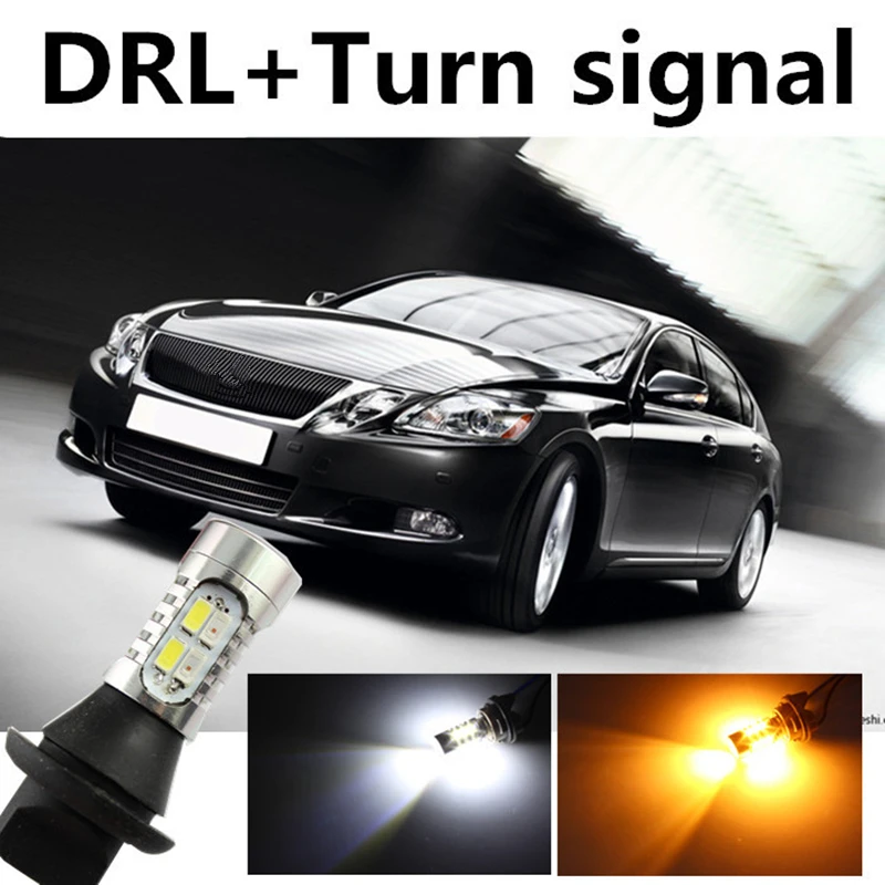

Tcart 7440 T20 WY21W DRL Daytime Running Light & Turn Signal Light White+Amber Free shipping For Lexus GS300 2006-2008