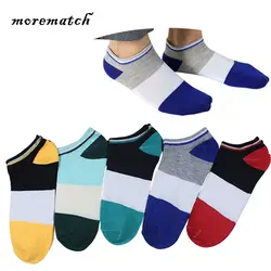 Morematch 1 пара весна лето мужские носки триколор пэчворк хлопок без шоу носки нескользящие спортивные носки 5 цветов дополнительно