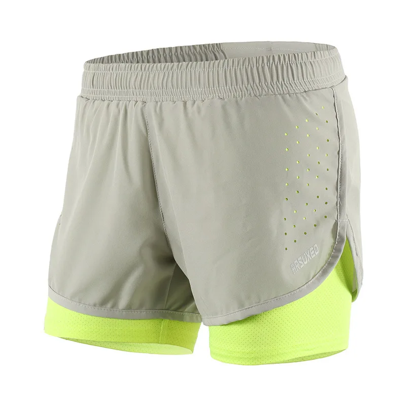 ARSUXEO шорты для бега женские летние компрессионные дышащие шорты для спортзала 2 в 1 спортивные обтягивающие шорты с карманом на молнии сзади - Цвет: Gray