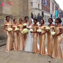 Африканские платья Русалочки с открытыми плечами для подружек невесты новое Золотое Платье длиной до пола сексуальное черное платье для свадьбы для гостей JQ264