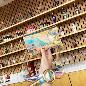 

Shiny Fanny Pack Waterproof Transparent Adjustable Button Waist Bag Women Laser Jelly Chest Bag Summer Handbag Bum Belt Bag