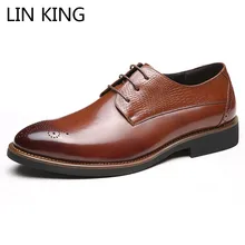 LIN KING/демисезонная винтажная Мужская обувь с перфорацией типа «броги»; однотонная повседневная обувь из натуральной кожи; мужские офисные туфли-оксфорды; Свадебная обувь для вечеринок