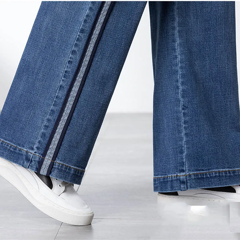 NORMOV Модные женские осенние зимние широкие джинсы с высокой талией Прямые свободные Стрейчевые джинсы в Корейском стиле с тонкими карманами