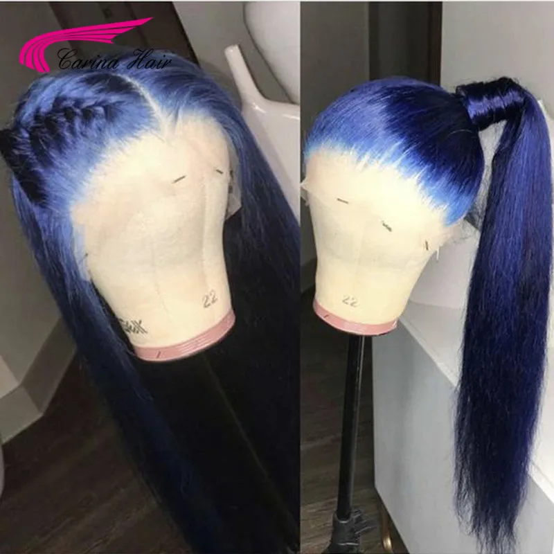 Carina Preplucked Colored Full Lace Wig Glueless Malaysian Straight Remy Dark Blue Lace Front Human Hair Wigs With Baby Hair