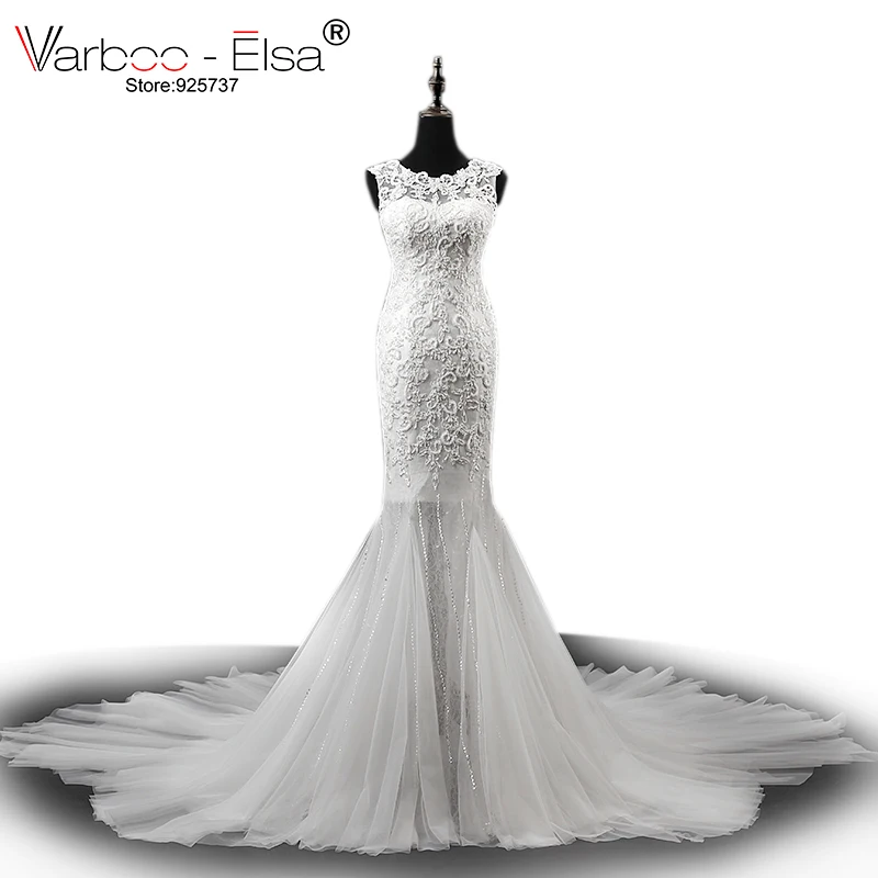 

VARBOO_ELSA White Elegant Mermaid Wedding Dress 2018 High Quality Custom Made Lace Embroidery Beaded Bridal Dress robe de mariee