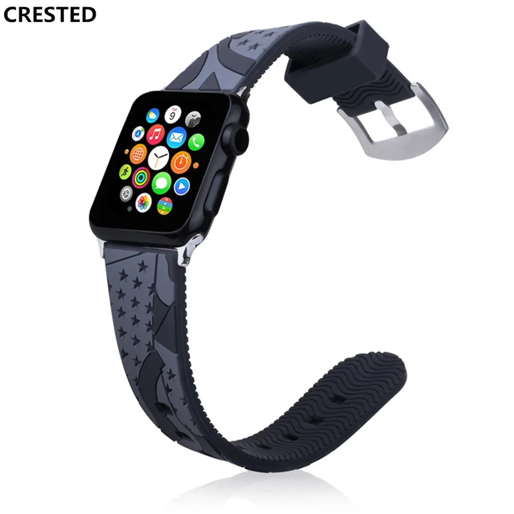 

CRESTED Silicone Sport strap For Apple Watch 5 4 band 44mm 40mm correa iwatch series 5 4 3 2 1 42mm/38mm rubber Wrist Bracelet